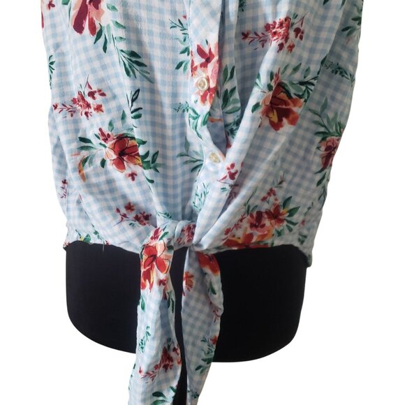 Floral Button Down Sleeveless Tie Front Blouse Size XL Summer Picnic Country - Picture 4 of 10